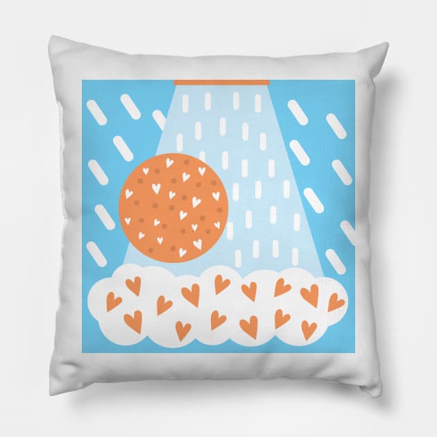 Orange Hearts and Rain Drops Abstract Pillow by VicEllisArt