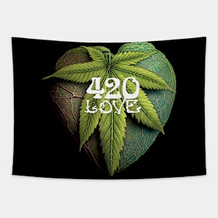 420 Day: 420 Love On a Dark Background Tapestry