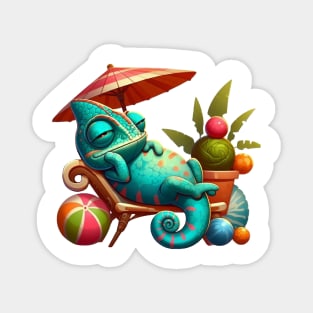 Lazy Chilling Chameleon Illustration Magnet