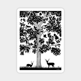 Tree with birds and deer Magnet