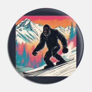 Funny Sasquatch Skiing in the Snow Winter Xmas Dad Pin