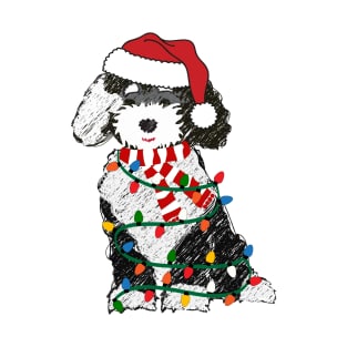 Cute Sheepadoodle Wrapped In Christmas Lights T-Shirt