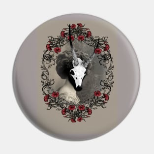 Lady Wendigo with ornate red rose wreath Pin