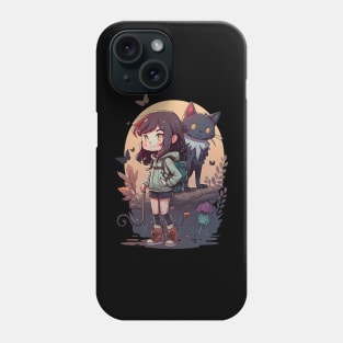 Angry Girl & Cat Kawaii Anime Black Cat Lover Halloween Phone Case