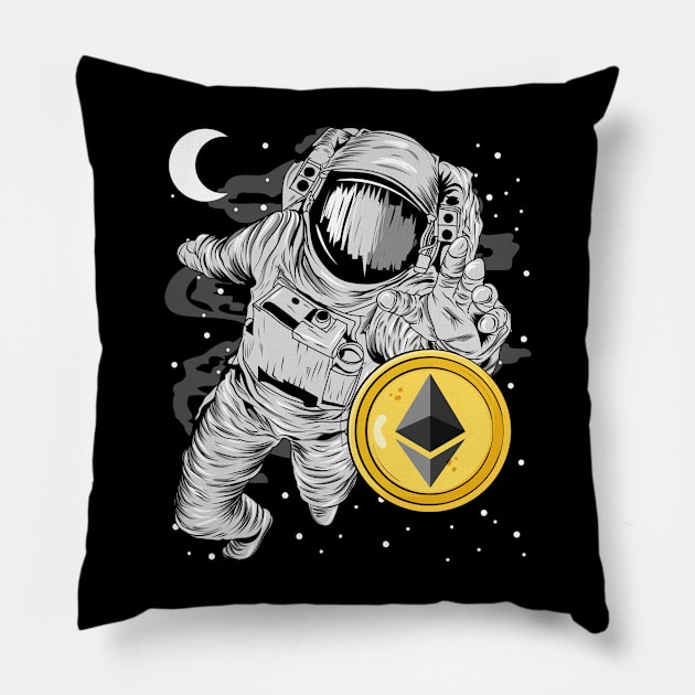 Astronaut Reaching Ethereum Crypto ETH Coin To The Moon Crypto Token Cryptocurrency Wallet Birthday Gift For Men Women Kids Pillow by Thingking About