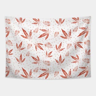 Ochre natural leaves print on white background pattern Tapestry