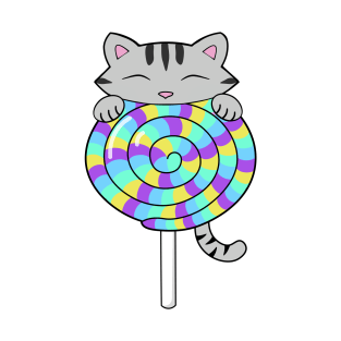 Cute Cat Eating Colorful Lollipop T-Shirt