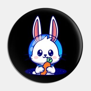 Cute Astronaut Rabbit Holding Carrot In Space Cartoon Pin