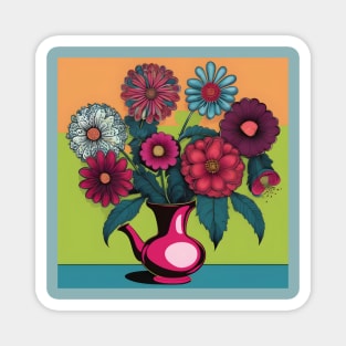 Retro vintage flower pot drawing Magnet