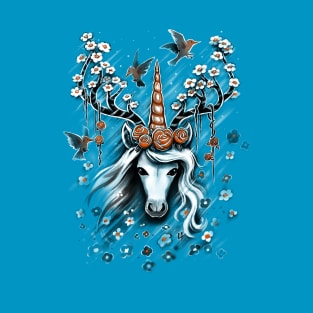 Deer Unicorn Flowers T-Shirt