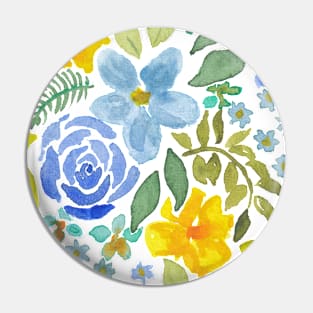 Bright Blue & Yellow Floral Pin