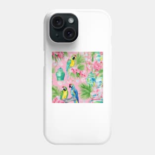 Macaw parrots and chinoiserie jars on peach pink Phone Case