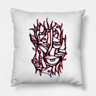 Abstract lines surreal magic eyes 3D red Pillow