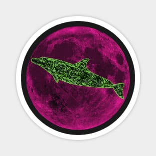 Bright Green Polynesian Pink Moon Dolphin Magnet