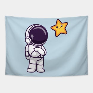 Cute Astronaut Looking Star In Space Cartoon Tapestry