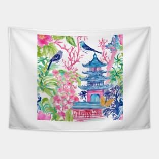 Colorful pagodas and birds Tapestry