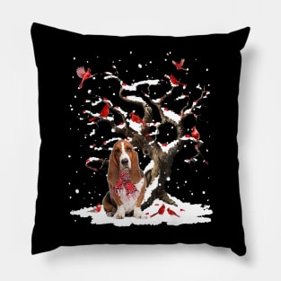 Basset Hound Scarf Cardinal Snow Christmas Pillow