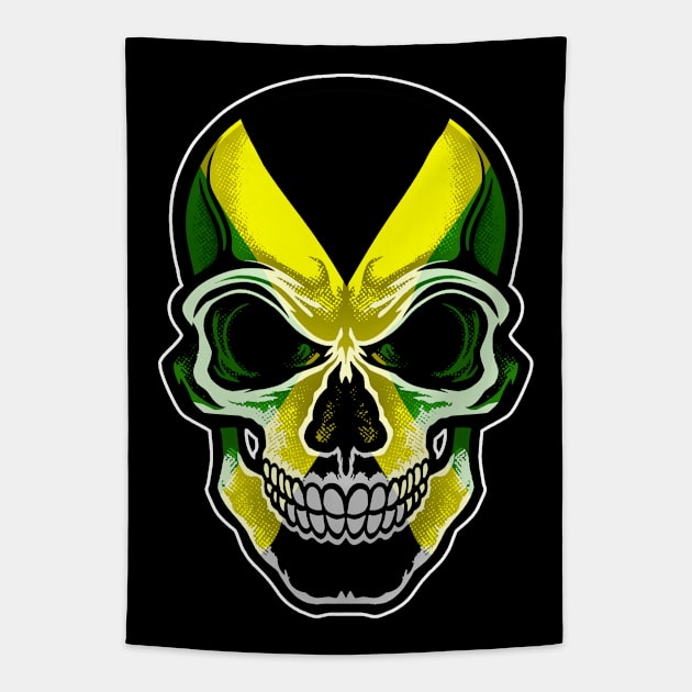 Jamaican Flag Skull Jamaica Patriotic Skeleton Tapestry by MerchFrontier