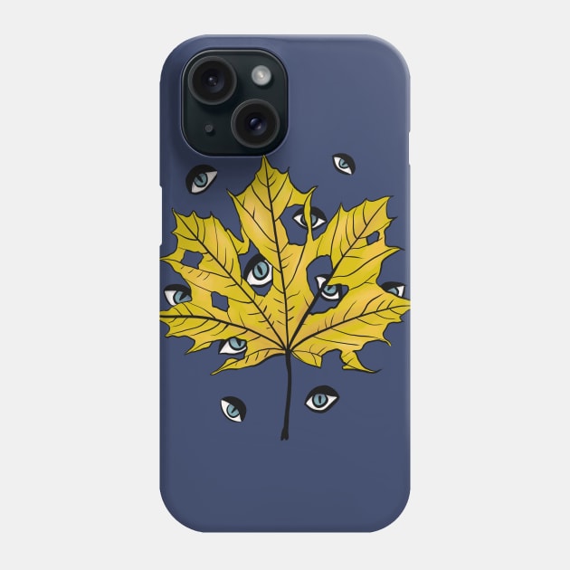 Yellow Leaf Witchy Creepy Eyes Pattern Phone Case by Boriana Giormova