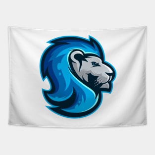 Blue lion head illustration character Tapestry