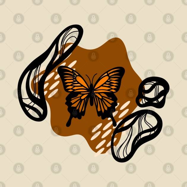 Orange Monarch Butterfly with Abstract Funky Background Pattern, Made by EndlessEmporium by EndlessEmporium