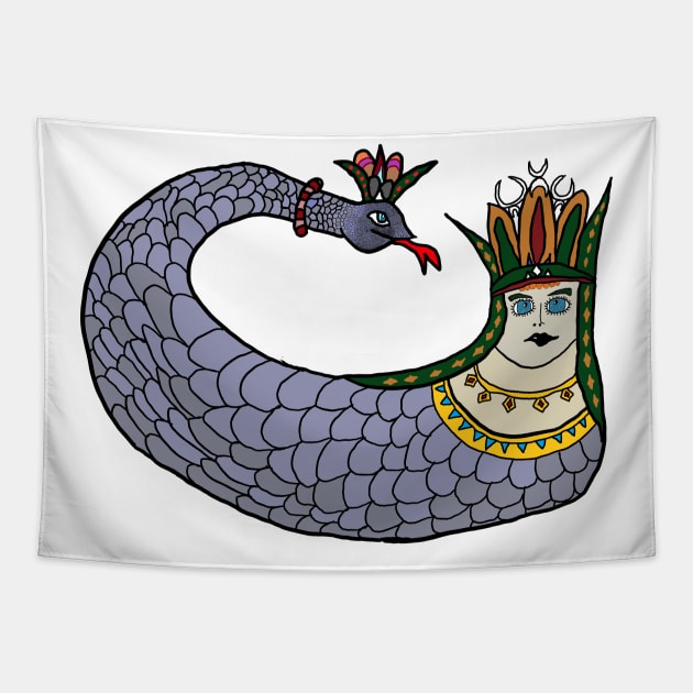 Sahmeran, Queen of the snakes, Anatolian Mythological Creature, Folkloric Creature Design Tapestry by Blue Heart Design