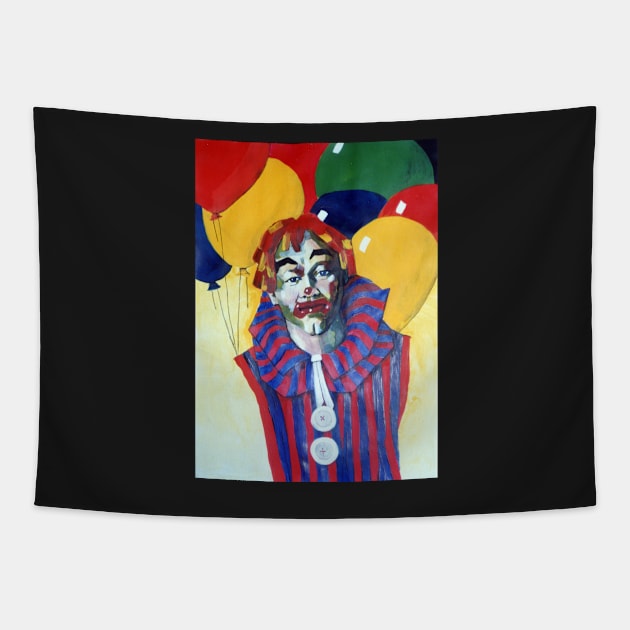 Rainbow Clown with Balloons- Painting by Avril Thomas Adelaide Artist Tapestry by AvrilThomasart