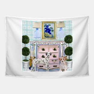 Jack Russell and Dalmatian in blue interior Tapestry