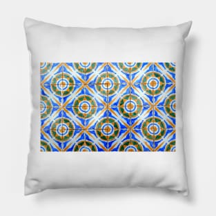 Portuguese azulejos. Orange stars with blue and white circles Pillow