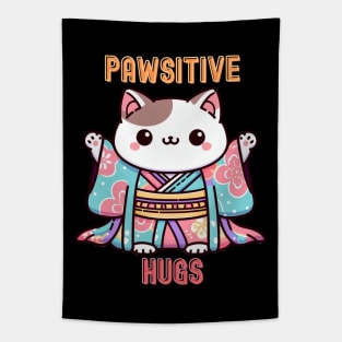 Japanese cat Positive vibes Tapestry