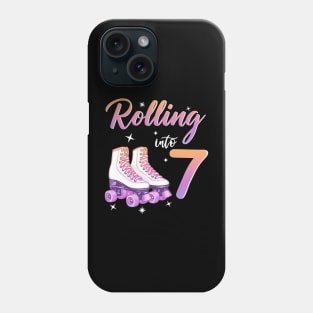 7 Years Old Birthday Girls Rolling Into 7th Birthday Phone Case