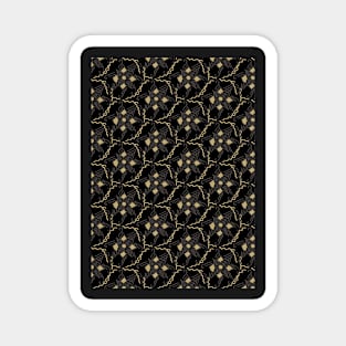 Golden flowers on a black background Magnet