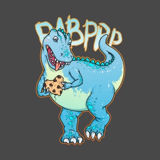 Funny cartoon dinosaur holding heart shaped cookie. Artwork. T-Shirt