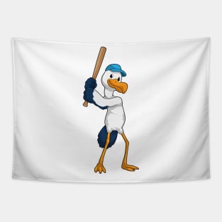 Stork at Baseball with Baseball bat Tapestry