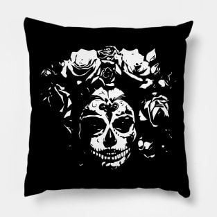 woman skull with roses Pillow