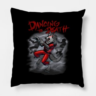 Dancing wolf and zombies scary design Pillow