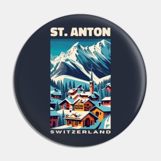 A Vintage Travel Art of St Anton - Switzerland Pin