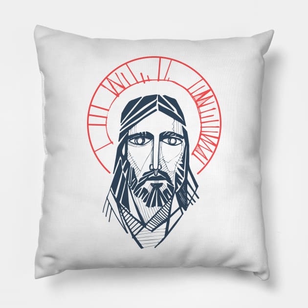 Jesus Christ Face hand drawn illustration Pillow by bernardojbp