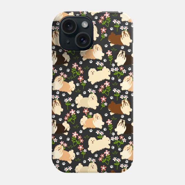 Havanese Dog and Flowers - Black Phone Case by LulululuPainting