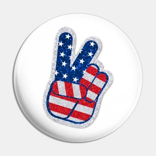 Victory Hand American Flag Glitter Sticker Pin