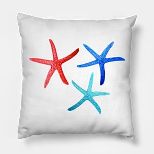 Starfish in Red, Aqua and Cobalt Pillow