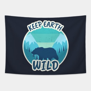 Keep Earth Wild / Retro Design / Bear / Grizzly Tapestry