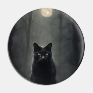 Black Cat in a Dark Forest Vintage Pin