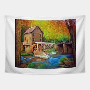 Mill with water wheel Tapestry