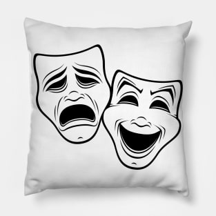 Comedy And Tragedy Theater Masks Black Line Pillow
