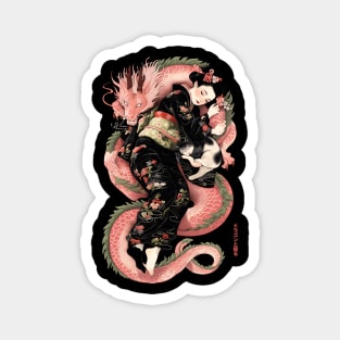 Japanese Girl With Dragon and Cats 2 T-Shirt 08 Magnet