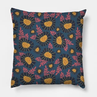 Blue Scandinavian Flowers on blue Pillow