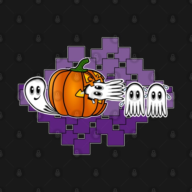 Funny Halloween Pumpkin Eating Ghost, retro gamers by Redmanrooster