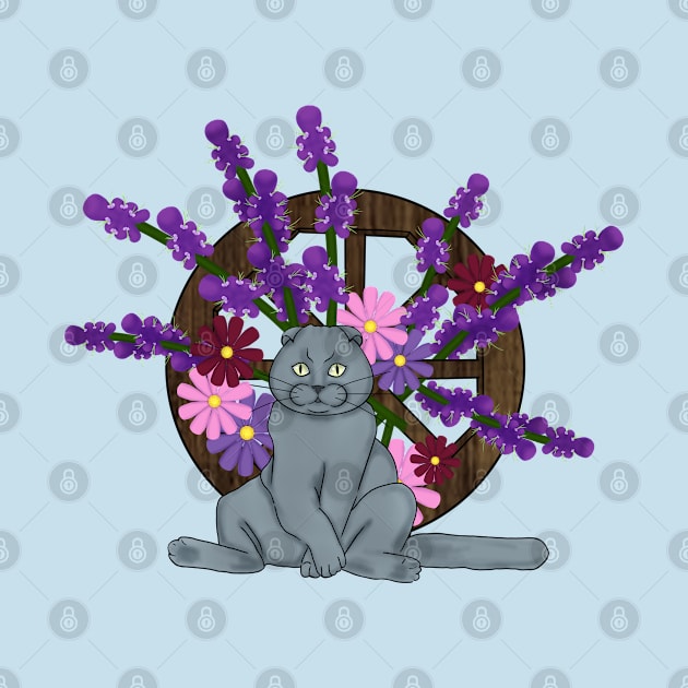 Scottish Fold cat with flowers by KateQR