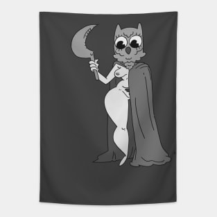 Cute but Creepy Owl Girl in Black & White Tapestry